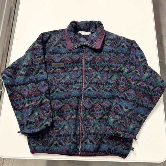 Columbia Jackets & Blazers - Columbia Fleece Jacket womans M Purple Excellent Vintage Geometric Full Zip 90s
